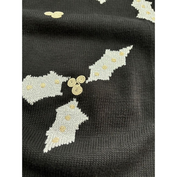 Richard Sport Sweater Small Black Holiday Holly Christmas Mock Neck Knit - Picture 2 of 9